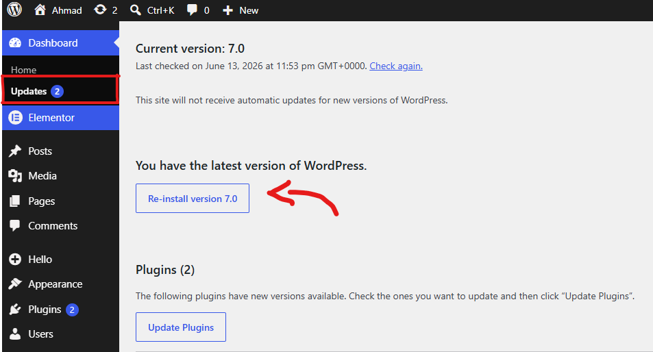 Keep WordPress Updated